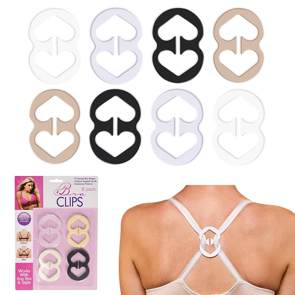 VUKWOO 12Pcs Bra Strap Clips for Back Bra Clips to hide straps Anti-Slip  Bra Straps Holder Cleavage Control Clips for Bra(Black Clear Nude)