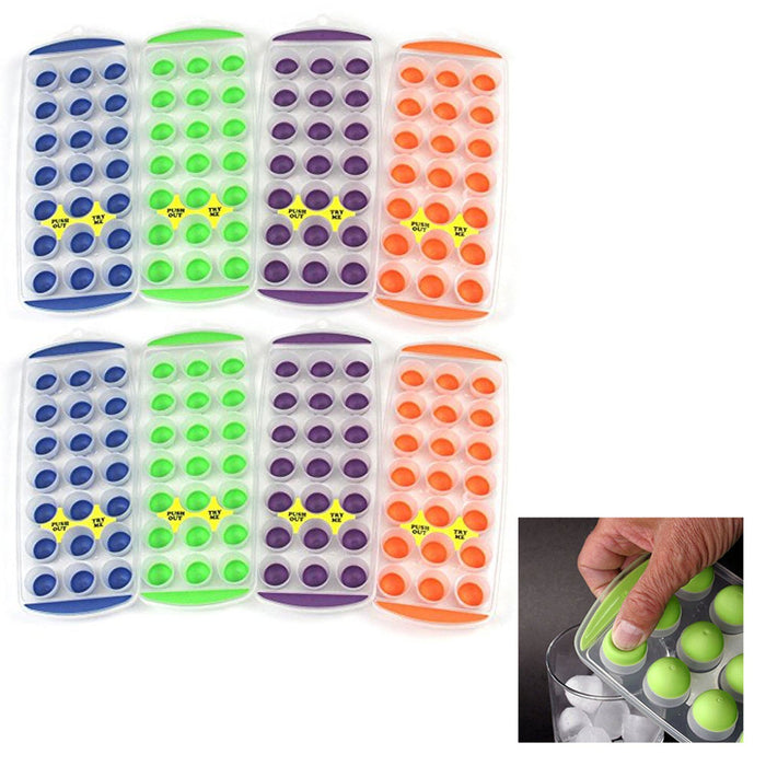 8 Pack Easy Push Pop out Ice Tray Flexible Silicone Bottom Round Ice Maker Trays