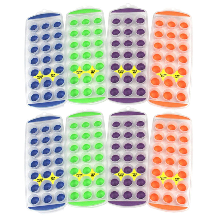 8 Pack Easy Push Pop out Ice Tray Flexible Silicone Bottom Round Ice Maker Trays