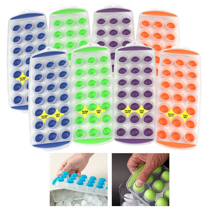 8 Pack Easy Push Pop out Ice Tray Flexible Silicone Bottom Round Ice Maker Trays