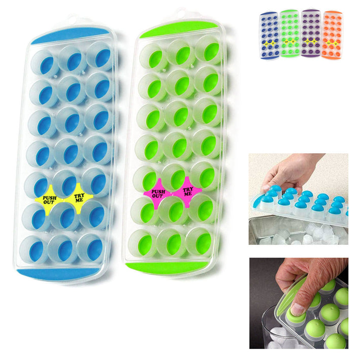 2 PC Ice Cube Tray Easy Push Out Flexible Silicone Bottom Ice Maker Round Shape
