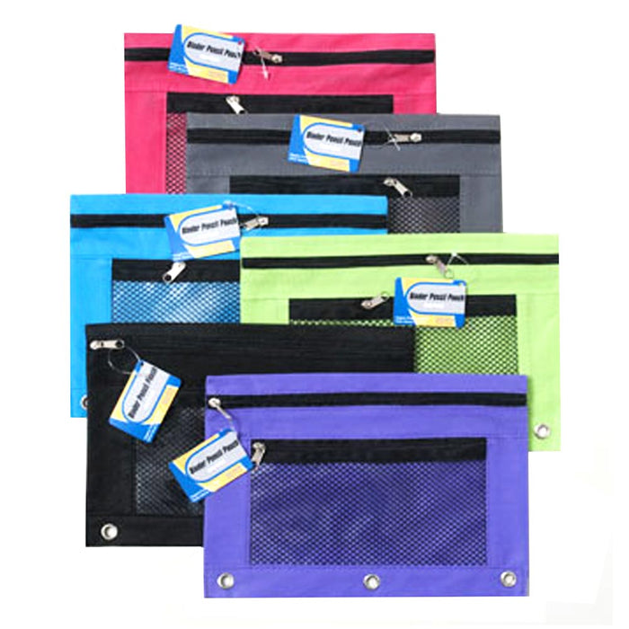 6 Pencil Pouch 3 Ring Zipper Case Binder Cosmetic Bag Multipurpose School Supply