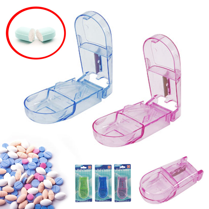 2PC Pill Cutter Splitter Dispenser Cutting Small Large Vitamins Tablets Travel