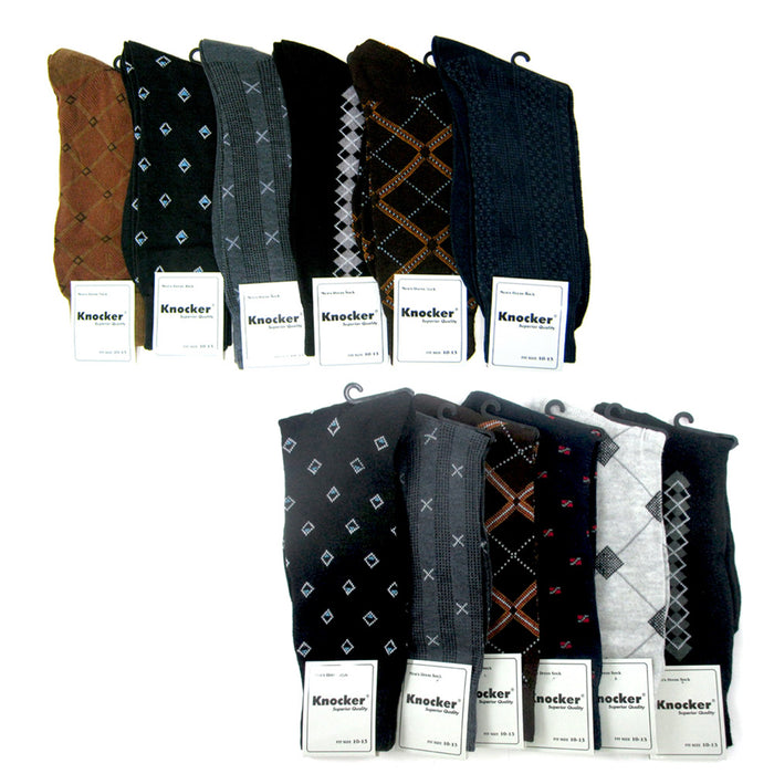 12 Pairs Mens Dress Socks Variety of Pattern Size 10-13 Lightweight Stay Up Cuff