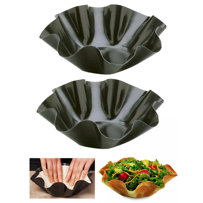 2 Pack Non Stick Tortilla Shell Maker Mold Salad Bowl Pans Tostada Bakers Steel