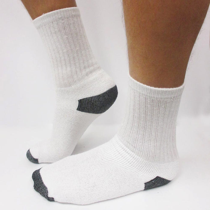 12 Pairs Mens Sports Crew Socks Cotton Calf Cushioned Athletics White Size 10-13