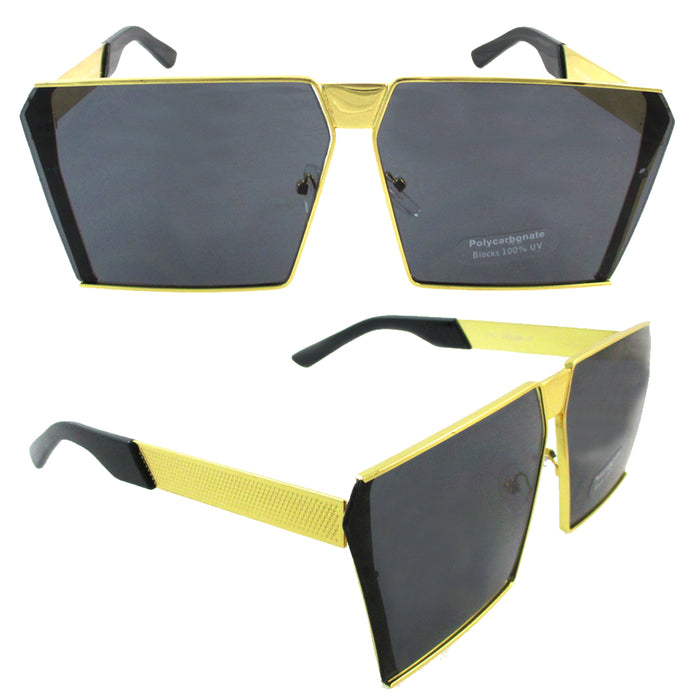 Flat Top Square Vintage Retro Shield Style Fashion Oversized Sunglasses W/ Pouch