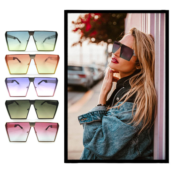 Womens Sunglasses Vintage Retro Style Oversized Flat Lens Square Glasses Fashion