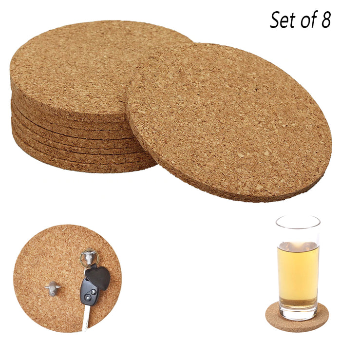 8 Pack Cork Coasters Absorbent Cup Round Cafe Bar Home Drink Beverage DIY Crafts