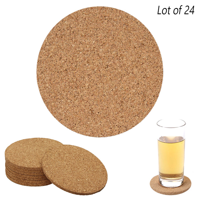 24 Set Cork Coasters Drink Absorbent Coffee Bar Table Cup Mat DIY Tile Craft Lot