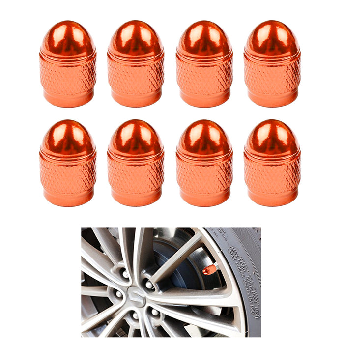 8 Pcs Tire Stem Valve Air Caps Aluminum Orange Auto Car Bicycle Moto Wheel Cover