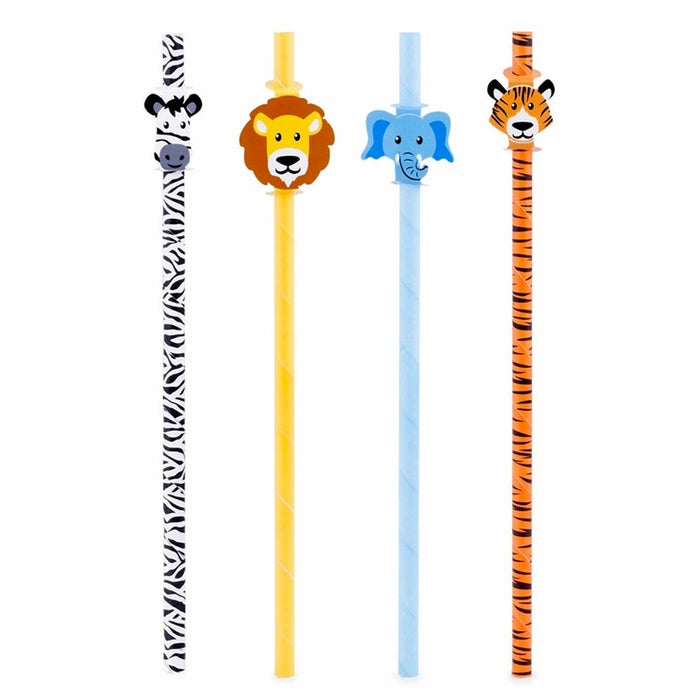 12 Pc Drinking Paper Straws Safari Theme Animal Print Kids Birthday Party Supply