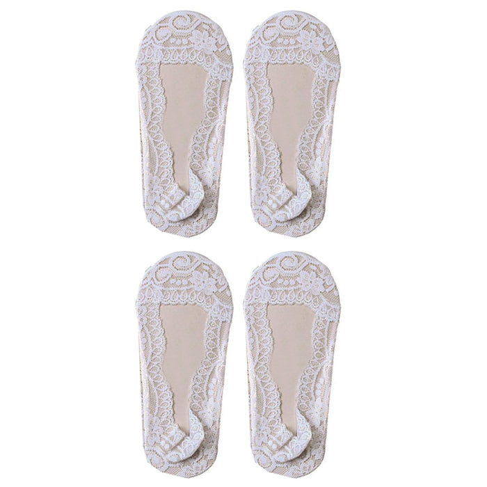 2 Pairs Womens Lace No Show Socks Liner Anti Slip Low Cut Toe Ankle Cotton Blend