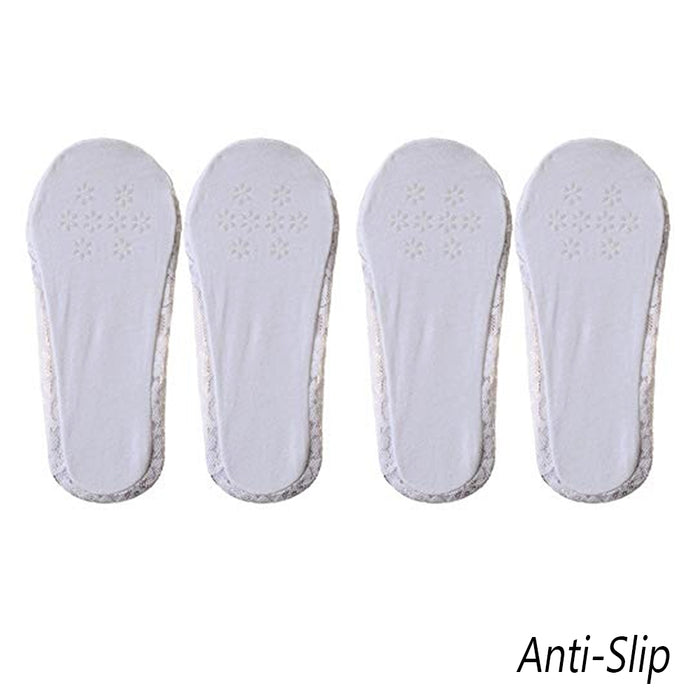 2 Pairs Womens Lace No Show Socks Liner Anti Slip Low Cut Toe Ankle Cotton Blend