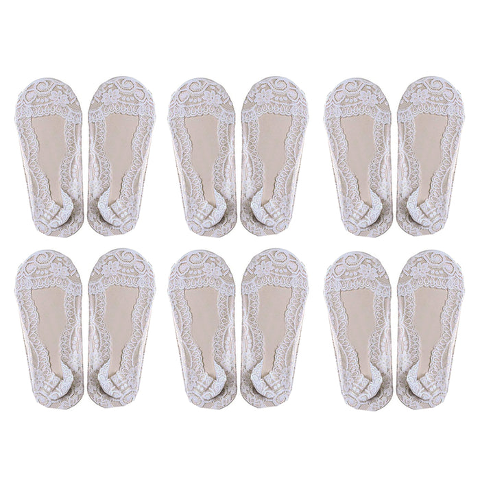 6 Pairs Womens Boat Socks Lace Liner Ballet Plain Footies Invisible Pads Low Cut