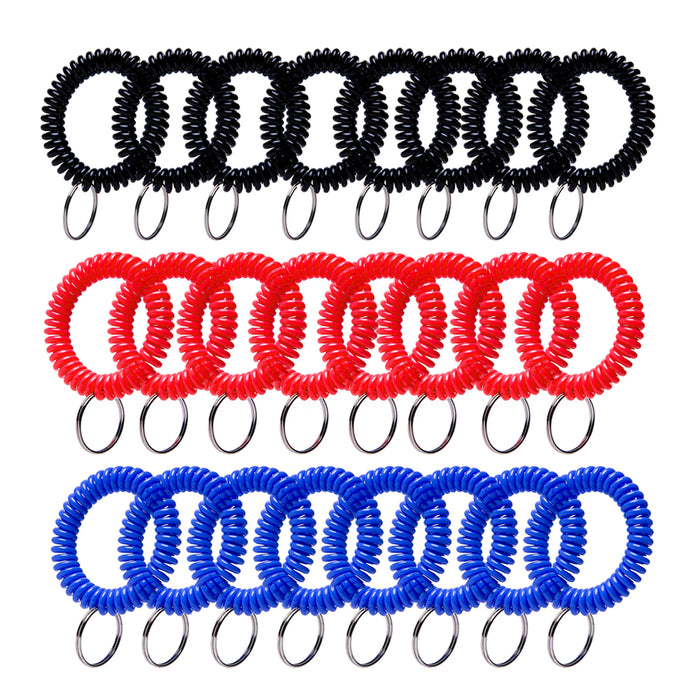 24 PCS Spring Spiral Coil Wrist Key Chain Ring Holder Stretchable Band Wholesale