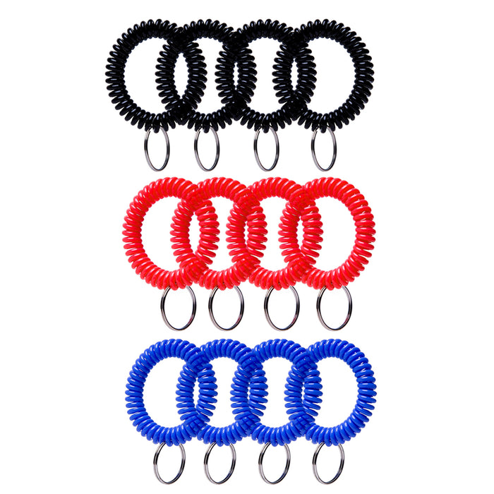 12Pc Spring Spiral Wrist Coil Key Chains Band Key Ring Wrist Band Stretchable
