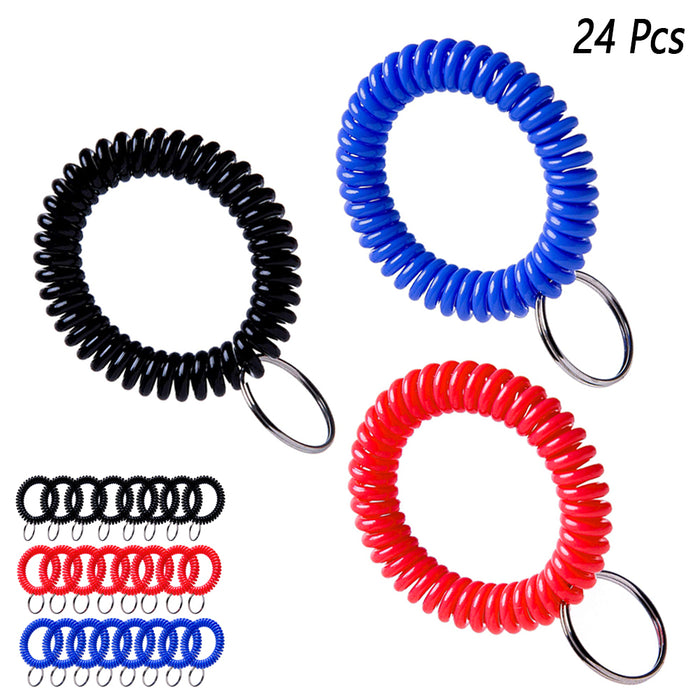24 PCS Spring Spiral Coil Wrist Key Chain Ring Holder Stretchable Band Wholesale