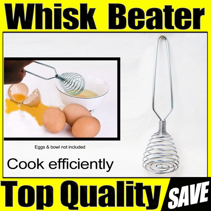 French Whisk Egg Beater Chrome Steel Coil Wire Whip Chef Hand Handle New Cook