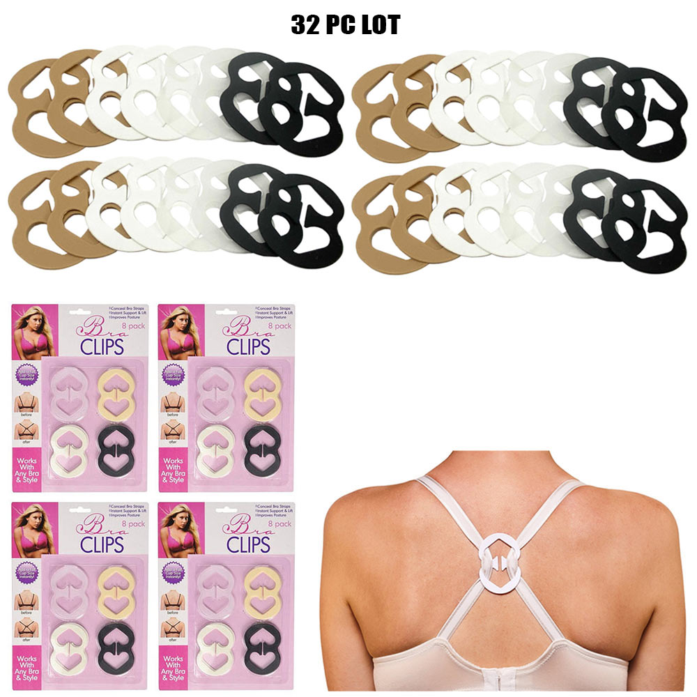 VUKWOO 12Pcs Bra Strap Clips for Back Bra Clips to hide straps Anti-Slip  Bra Straps Holder Cleavage Control Clips for Bra(Black Clear Nude)