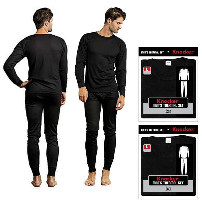 2 Sets Mens Thermal Underwear Long Sleeve Shirt Pajama Pants Warm Winter Black L