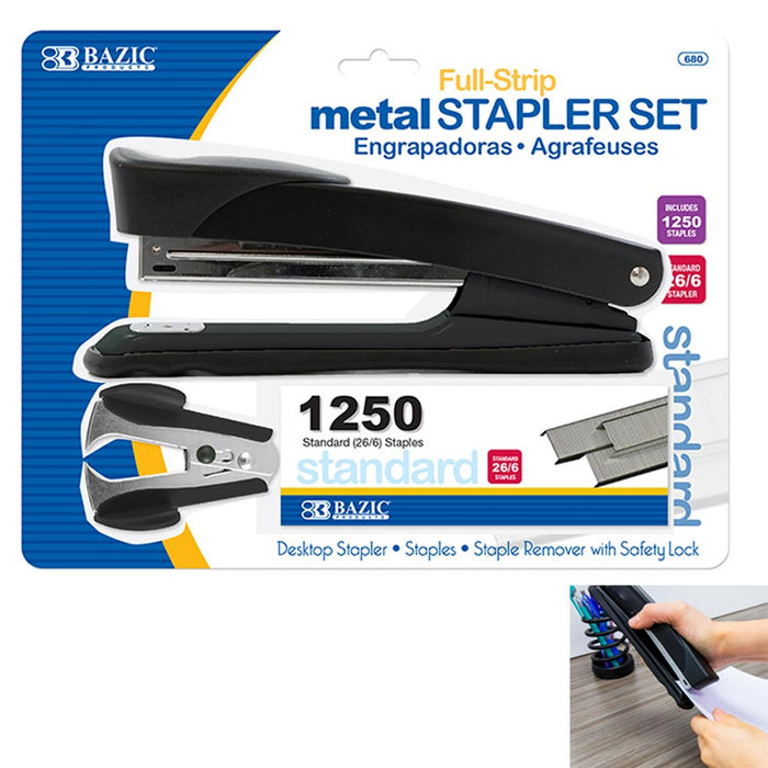 BAZIC Metal Stapler Set Refill Remover Office Desktop 1250 Staples Standard