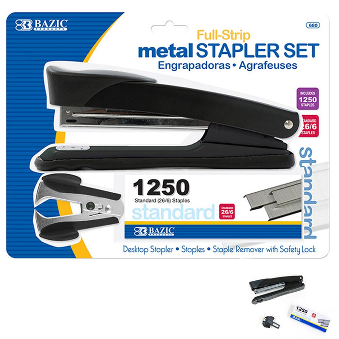 BAZIC Metal Stapler Set Refill Remover Office Desktop 1250 Staples Standard