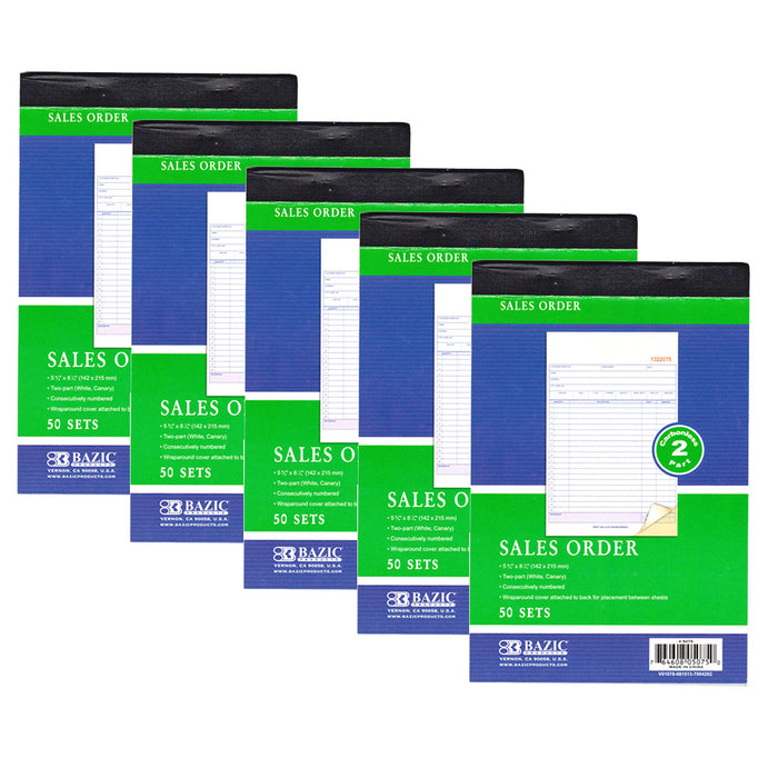 5 Books Carbonless Sales Order Receipt Record Book 2 Part 50 Sets Duplicate Copy