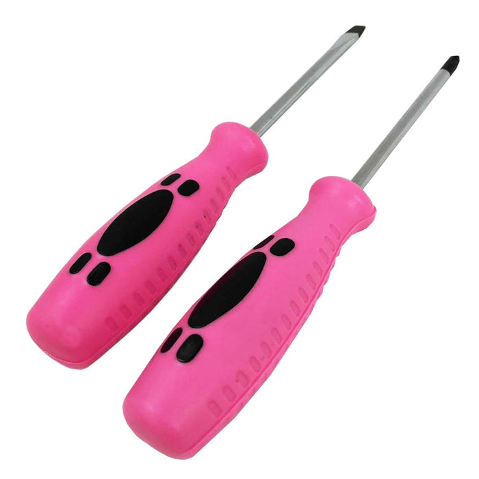 2 PC Ladies Pink Screwdriver Set Phillips Slotted Flat Head Womens Home Tools
