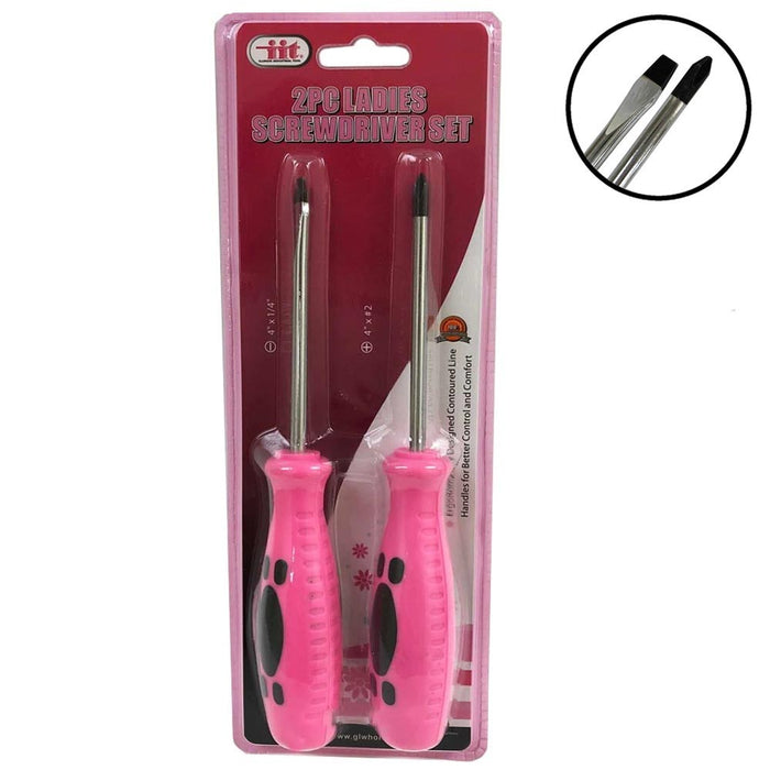 2 PC Ladies Pink Screwdriver Set Phillips Slotted Flat Head Womens Home Tools