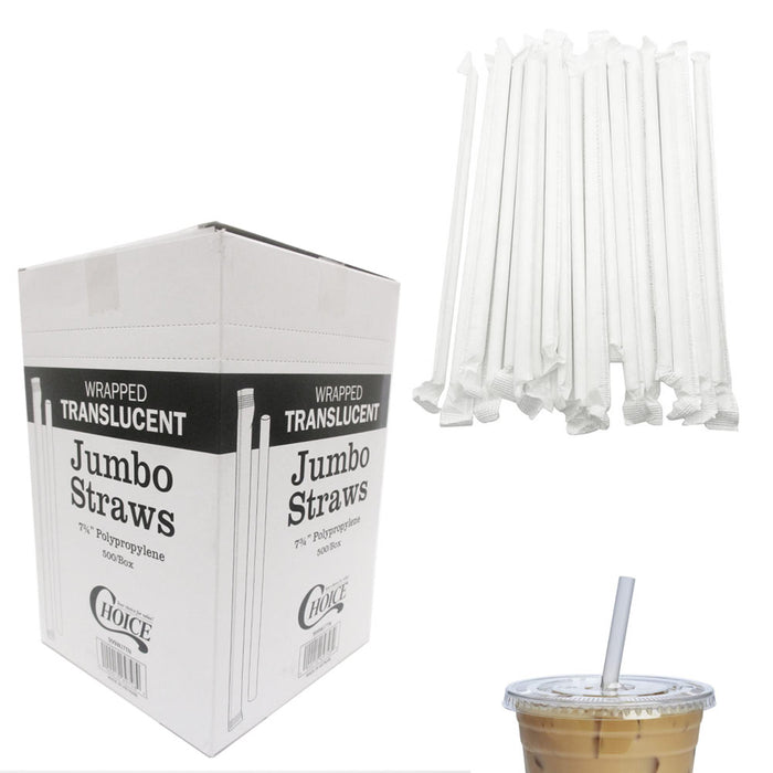 500 Drinking Straws Paper Wrapped Slim Plastic 7-3/4" Translucent Clear Stirrer