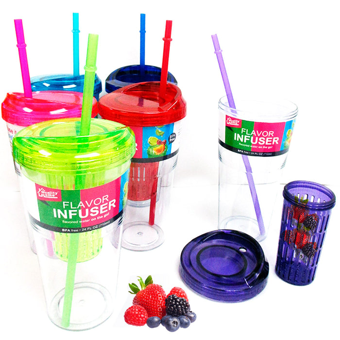1 Flavor Infuser Cup Water Drink Straw Tumbler Natural Fruit Herb BPA Free 24oz