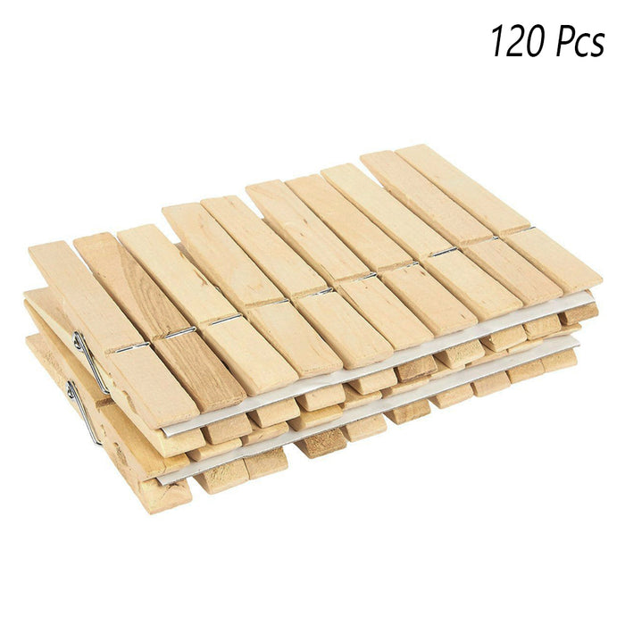 120 Pack Wooden Clothespins 2 7/8" Large Clothes Pegs Spring Laundry Arts Crafts