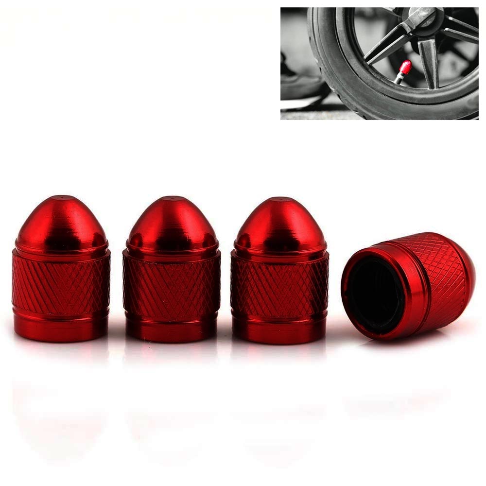4 New Red Aluminum Metal Valve Air Caps Tire Wheel Stem Car Truck Suv