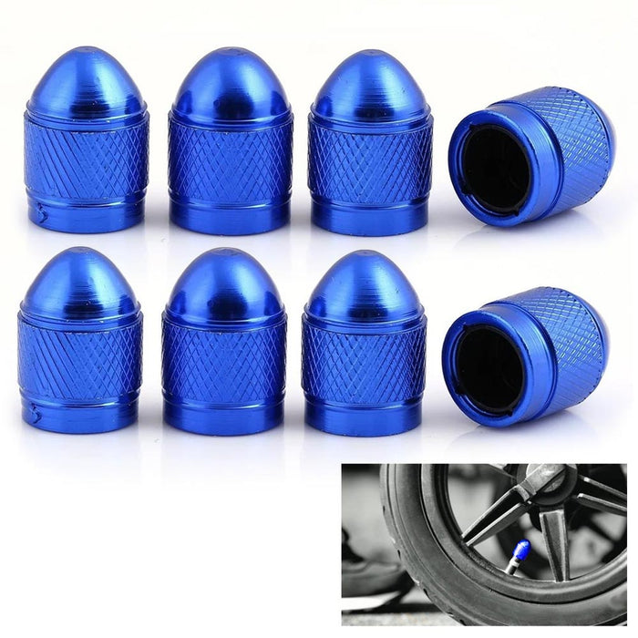 8 Pk Blue Aluminum Metal Wheel Tire Valve Stem Air Caps Universal Car Truck Suv