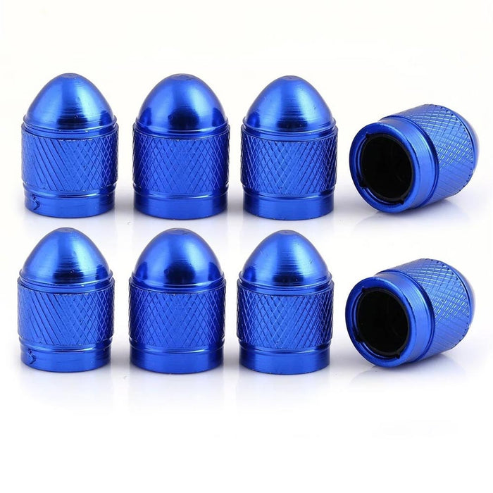 8 Pk Blue Aluminum Metal Wheel Tire Valve Stem Air Caps Universal Car Truck Suv