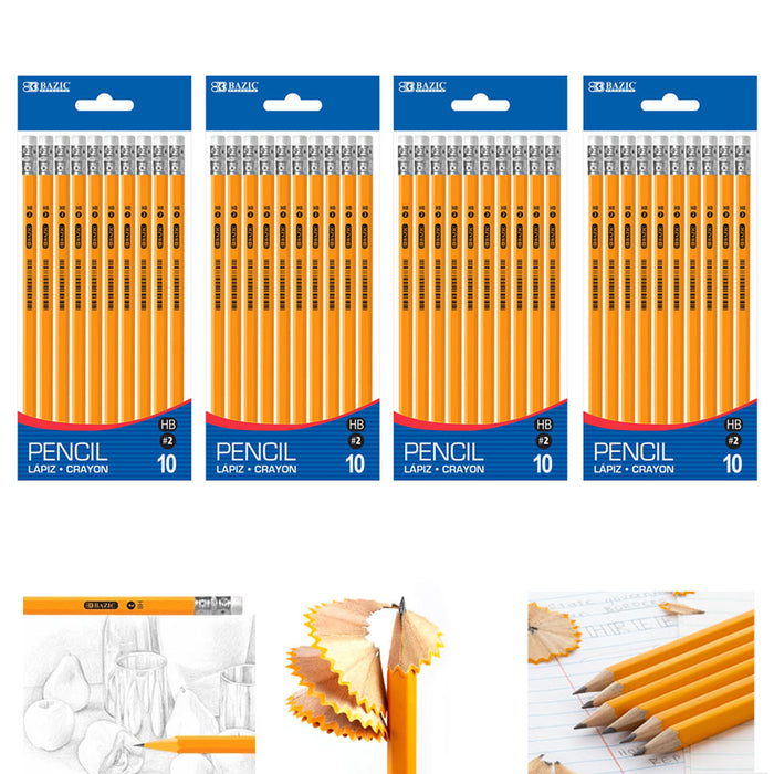 40PC Yellow Wooden Pencils Unsharpened Eraser School Exam Pencil Premium #2 HB
