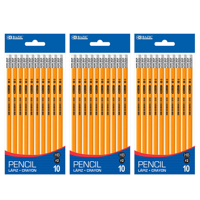 30 Ct Yellow Pencils Wood Cased Unsharpened Eraser Graphite #2 HB School Exam