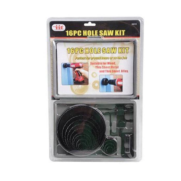16 Pc Hole Saw Kit  Sheet Metal Wood Steel Cutting Cutter Door Lock Tool Case