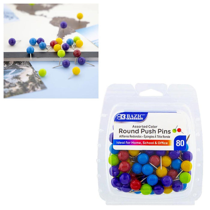 480 Push Pins Map Tacks 3/8" Round Plastic Head Stainless Point Multicolor Board