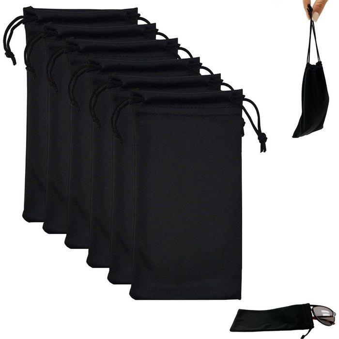 6 Black Microfiber Pouch Bag Case Sunglasses Eyeglasses Glasses Soft Cleaning