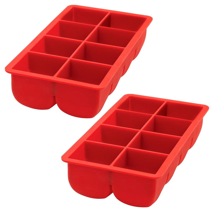 2 Large Cube Silicone Ice Tray Giant 2" Block Cube Grids 8 Mold Cocktail Kitchen