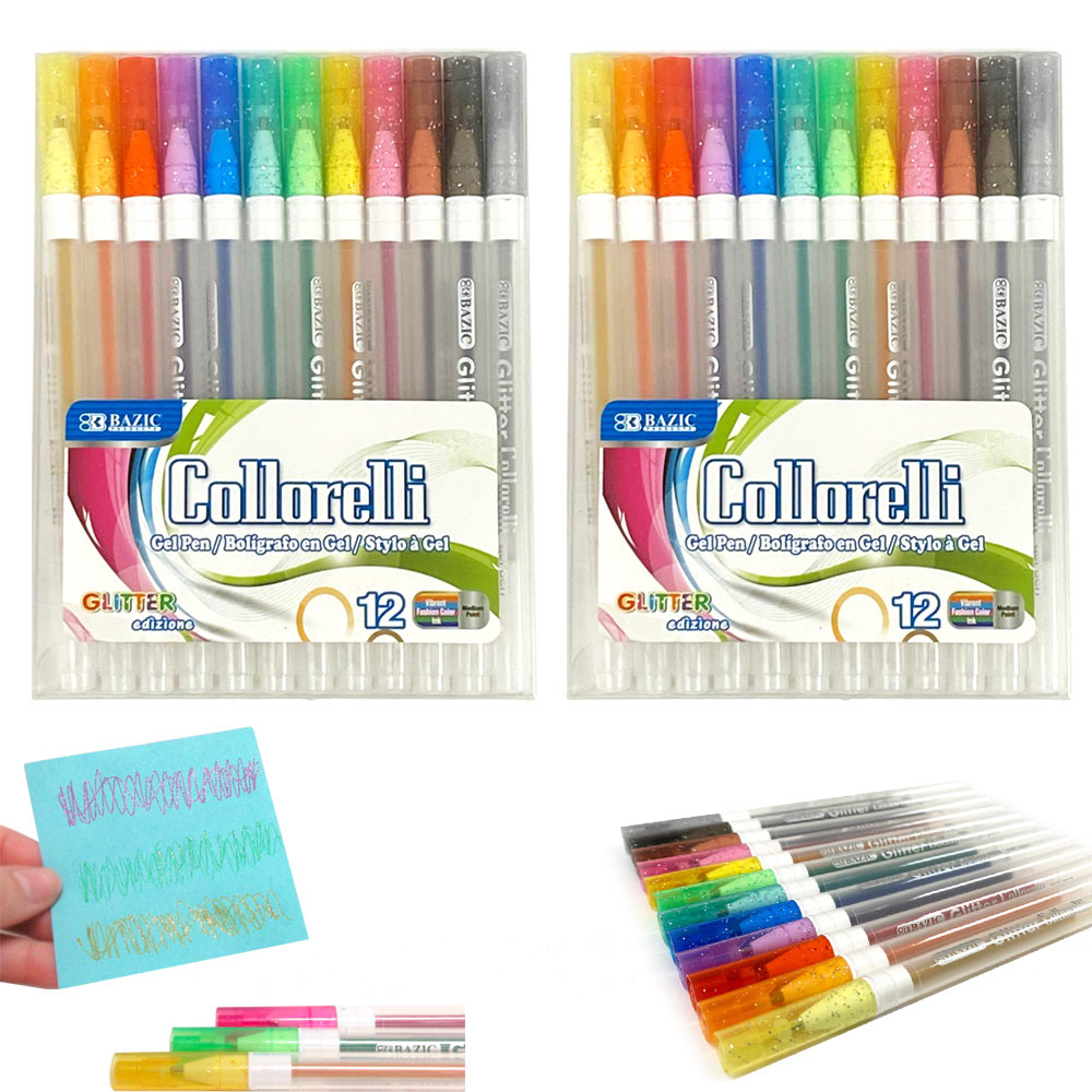 24 PK Glitter Colored Gel Pens Art Set School Sketch Drawing Adult