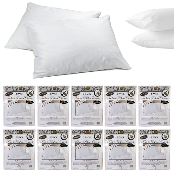 20 PC Premium Fabric Pillow Protector Zippered Soft Cover Breathable Waterproof