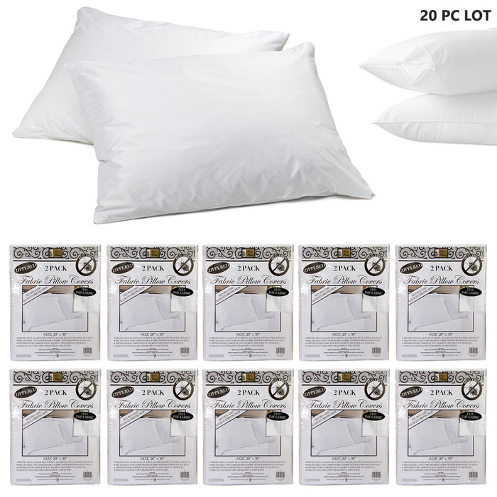20 PC Premium Fabric Pillow Protector Zippered Soft Cover Breathable Waterproof