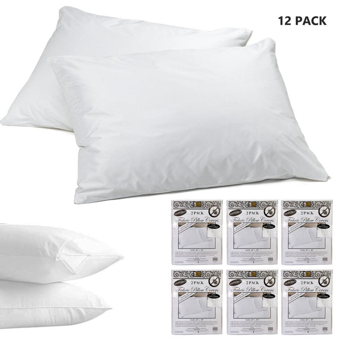 12 Deluxe Pillow Cover Fabric Zippered White Protector Case Non-Woven Breathable