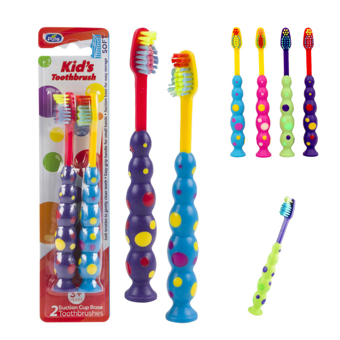 8 X Ball Polka Dot Toothbrush Set Suction Cup Stand Soft Bristles Kids Oral Care