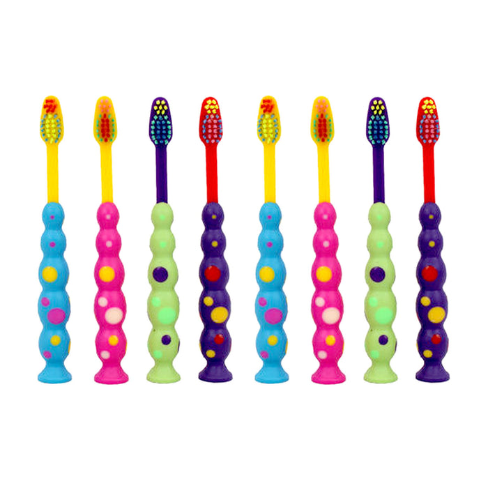 8 X Ball Polka Dot Toothbrush Set Suction Cup Stand Soft Bristles Kids Oral Care