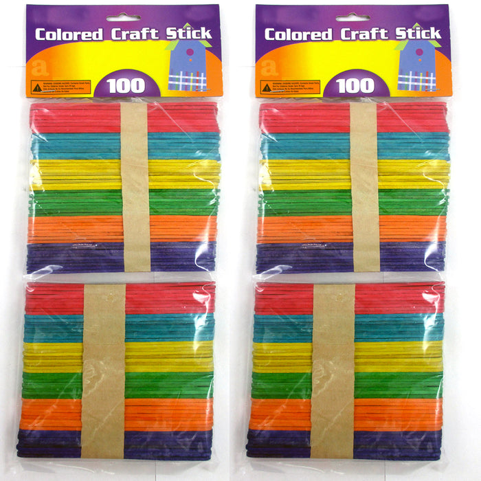 100 Pcs New Colored Natural Wood Popsicle Sticks Wooden Craft Sticks 4-1/2 x 3/8