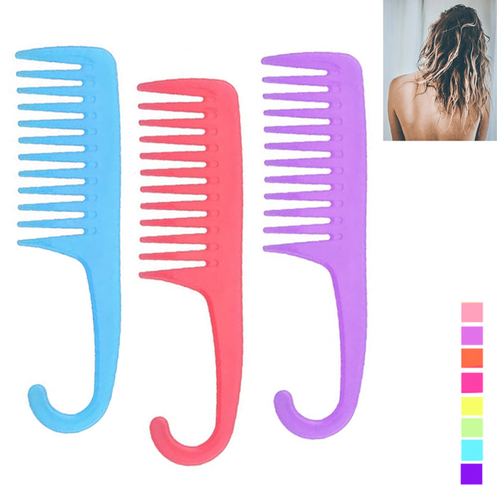 3 Pack Shower Combs w/ Hook Wide Tooth Dry Wet Hair Gently Detangling Durable